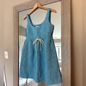 Pomander Place Tuckernuck Blue 100% Linen Mini Dress Sleeveless Size XS